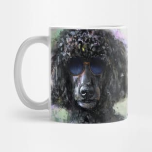 An Expressive Painting of a Cool Looking Black Poodle with Sunglasses Mug